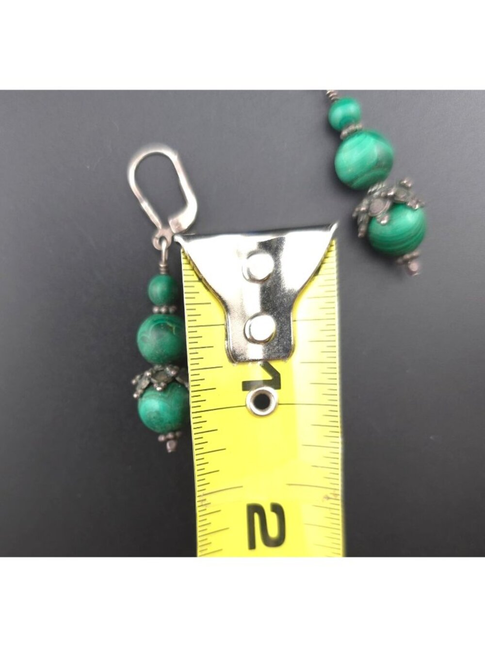 Vintage Malachite Beaded Necklace Earrings Set Sterling Silver 19 inches - Picture 8 of 8